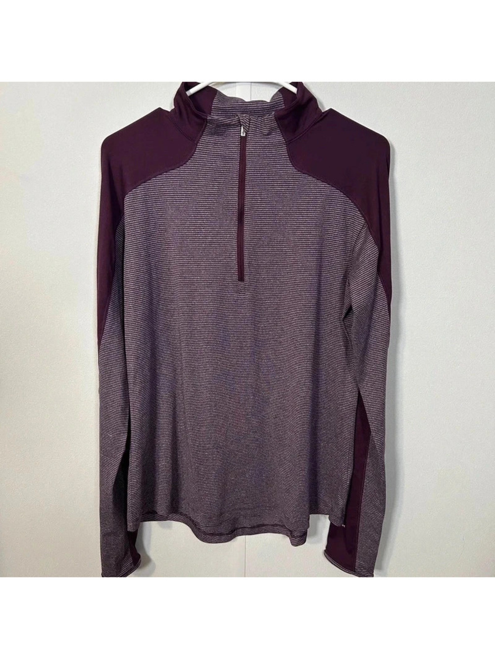 Columbia Omni-Wick 1/4 Zip Pullover L Purple Striped Athletic Top